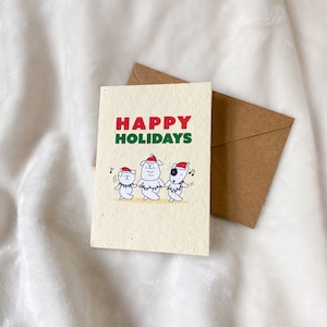 Carte de Noël sur papier graines à planter - Amis dogu, joyeuses fêtes, Noël, chiens danseurs, carte de graines de fleurs sauvages, cartes écologiques