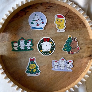 Conjunto de pegatinas navideñas (pegatinas) -Impermeable, apto para lavavajillas, pegatinas lindas, pegatinas Kawaii, Duckie, Dogu, regalos de Navidad
