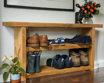 Stunning Rustic reclaimed wooden shoe bench shoe rack shoe storage hallway bench