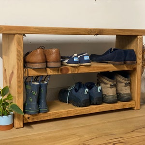 Stunning Rustic reclaimed wooden shoe bench shoe rack shoe storage hallway bench image 10