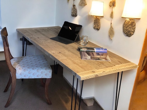 Rustic Desk Table with Industrial Hairpin legs - Handmade from Reclaimed timber desk