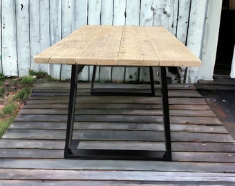 Stunning Rustic dining table made from reclaimed wood table with metal trapezium legs