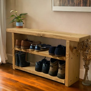 Stunning Rustic reclaimed wooden shoe bench shoe rack shoe storage hallway bench image 8