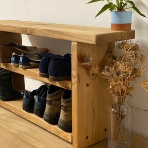 Stunning Rustic reclaimed wooden shoe bench shoe rack shoe storage hallway bench image 7