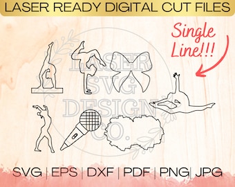 SVG Dance Cheer Gymnastics Bundle Single Line Download File in EPS, dxf, pdf, SVG for Laser Glowforge