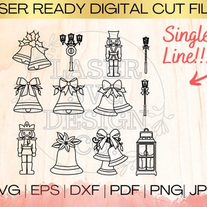 SVG Dickens Kerstbundel Single Line Downloadbestand in EPS, dxf, pdf, SVG voor Laser Glowforge
