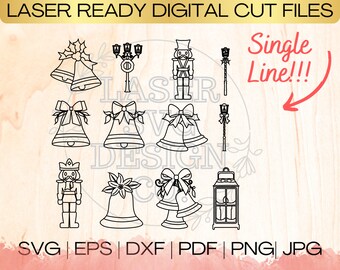 SVG Dickens Christmas Bundle Single Line Download File in EPS, dxf, pdf, SVG for Laser Glowforge