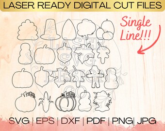 SVG Fall Thanksgiving Bundle Single Line Download File in EPS, dxf, pdf, SVG for Laser Glowforge