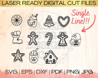 SVG Christmas Treats Bundle Single Line Download File in EPS, dxf, pdf, SVG for Laser Glowforge
