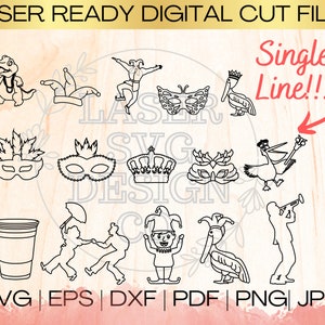 SVG Mardi Gras Bundle Single Line Download-Datei in EPS, dxf, pdf, SVG für Laser Glowforge