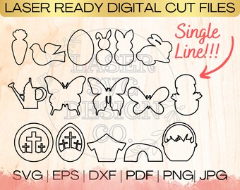SVG Easter Bundle Single Line Download File in EPS, dxf, pdf, SVG for Laser Glowforge
