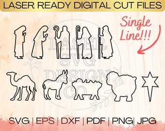 SVG Nativity Bundle Single Line Download File in EPS, dxf, pdf, SVG for Laser Glowforge