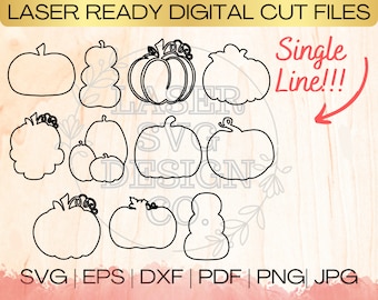 SVG Pumpkin Bundle Single Line Download File in EPS, dxf, pdf, SVG for Laser Glowforge
