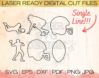 SVG Football Bundle Single Line Download File in EPS, dxf, pdf, SVG for Laser Glowforge