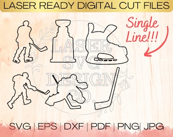 SVG Hockey Bundle Single Line Download File in EPS, dxf, pdf, SVG for Laser Glowforge