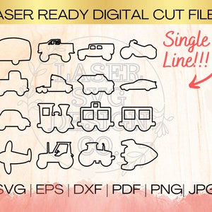 SVG Transportation Bundle Single Line Vehicle Shape Download File in EPS, dxf, pdf, SVG for Laser Glowforge