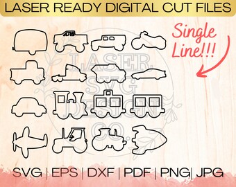 SVG Transportation Bundle Single Line Vehicle Shape Download File in EPS, dxf, pdf, SVG for Laser Glowforge