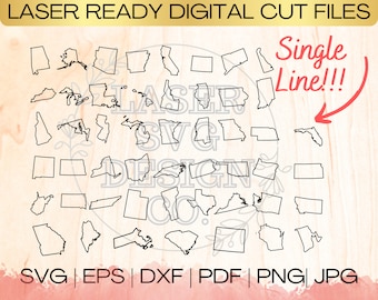 SVG All 50 States Bundle Single Line Download File in EPS, dxf, pdf, SVG for Laser Glowforge