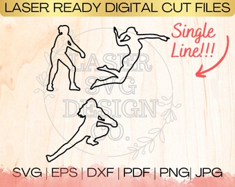 SVG Volleyball Bundle Single Line Sports Download File in EPS, dxf, pdf, SVG for Laser Glowforge