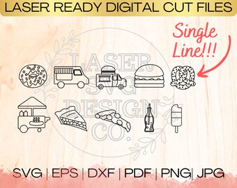 SVG Junk Food Bundle Single Line Download File in EPS, dxf, pdf, SVG for Laser Glowforge