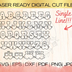 Paquete de letras de tren SVG Archivo de descarga de forma de alfabeto de una sola línea en EPS, dxf, pdf, SVG para Laser Glowforge