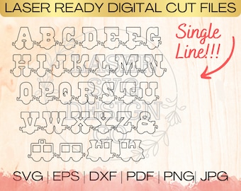 SVG Train Letter Bundle Single Line Alphabet Shape Download File in EPS, dxf, pdf, SVG for Laser Glowforge
