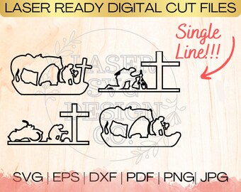 SVG Praying at Cross Bundle Single Line Cowboy, Biker, Soldier Praying Shapes Download File in EPS, dxf, pdf, SVG for Laser Glowforge