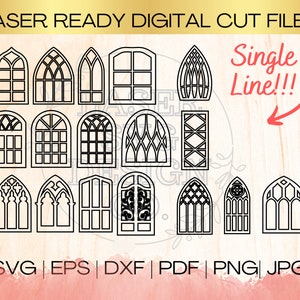 SVG Window Cathedral Frame Bundle Single Line Downloadbestand in EPS, dxf, pdf, SVG voor Laser Glowforge