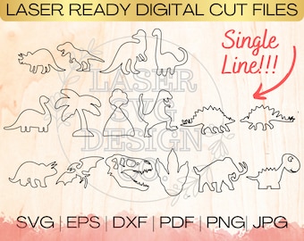 SVG Dinosaur Bundle Single Line Download File in EPS, dxf, pdf, SVG for Laser Glowforge