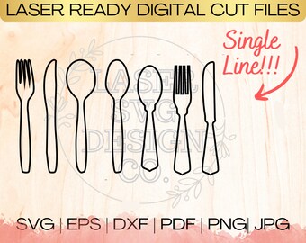 SVG Utensils Bundle Single Line Download File in EPS, dxf, pdf, SVG for Laser Glowforge