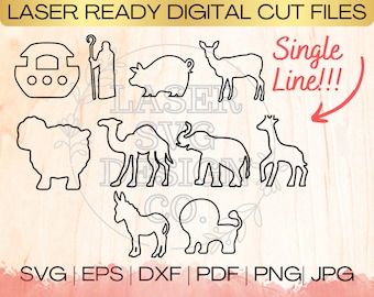 SVG Noahs Ark Bundle Single Line Download File in EPS, dxf, pdf, SVG for Laser Glowforge