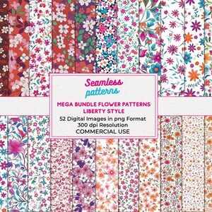 Peut inclure: Un téléchargement numérique de 52 motifs floraux sans couture dans un style Liberty. Les motifs sont dans une variété de couleurs, y compris le rose, le bleu, l'orange et le vert. Les motifs sont parfaits pour une utilisation dans le scrapbooking, la fabrication de cartes et d'autres projets d'artisanat.  Motifs sans couture, MEGA BUNDLE FLOWER PATTERNS, STYLE LIBERTY, 52 images numériques au format png, résolution 300 dpi, UTILISATION COMMERCIALE.