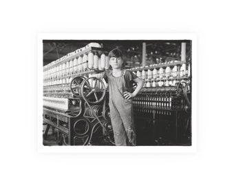 Lewis Hine - Kid at Spinning Wheel (1911) Black & White Photograph | 7x5" | Glossy | Photo | Print | Portrait | Child Labor | Industrial Age