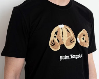 Size 2XL PALM ANGELS Vintage Men BLACK T-shirt Embroidered