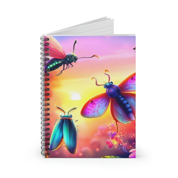 Flying bugs Spiral Notebook - Ruled Line, Colorful Insects Journal, Sunset, Lined 118 pages, Gift for Nature lovers, Unique Notebooks