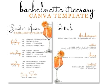 Aperol Spritz Weekend Itinerary | Canva Digital Template | Bachelorette Weekend Itinerary | Birthday Weekend Itinerary | Instant Download