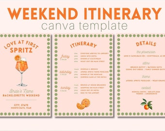 Aperol Spritz Weekend Itinerary | Canva Digital Template | Bachelorette Weekend Itinerary | Birthday Weekend Itinerary | Instant Download