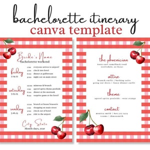 Bachelorette Weekend Itinerary | Canva Digital Template | Birthday Weekend Itinerary | Instant Download | Event Schedule | Red Gingham Theme