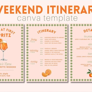 Aperol Spritz Weekend Itinerary | Canva Digital Template | Bachelorette Weekend Itinerary | Birthday Weekend Itinerary | Instant Download
