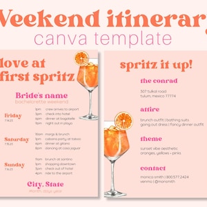 Aperol Spritz Weekend Itinerary | Canva Digital Template | Bachelorette Weekend Itinerary | Birthday Weekend Itinerary | Instant Download