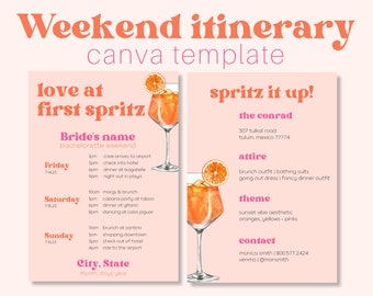Aperol Spritz Weekend Itinerary | Canva Digital Template | Bachelorette Weekend Itinerary | Birthday Weekend Itinerary | Instant Download