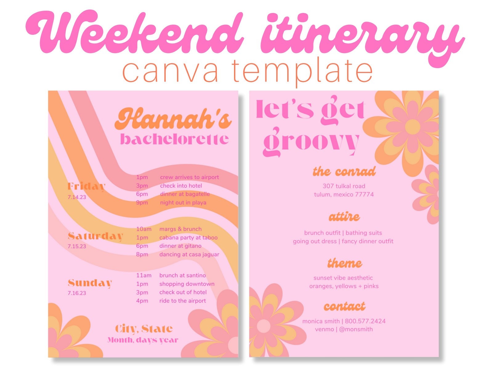 Weekend Itinerary Template | Canva Digital Template | Printable ...