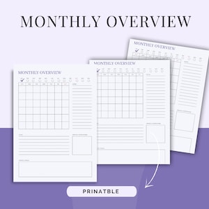 Inserciones mensuales imprimibles de Happy Planner, descripción general mensual, mes de un vistazo, inserciones imprimibles mensuales de Big Happy Planner