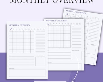 Happy Planner Printable Monthly Inserts, Monthly Overview, Month At A Glance, Big Happy Planner Monthly Printable Inserts
