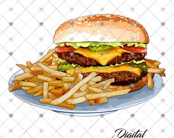 Digital Design, PNG Files, Download, Digital File, Printable Design, Hamburger and Fries Png, Fastfood Png, Junk food Png,