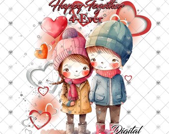 Digital Design, PNG Files, Download, Digital File, Printable Design Happy Together 4-Ever png, Boy & Girl png, puppylove png,