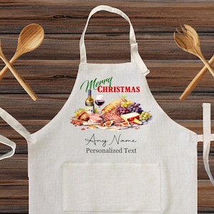 Personalized Merry Christmas Linen Kitchen Apron, customized cooking apron for kids and Adults, Custom Italian Cooking with Oils design gift