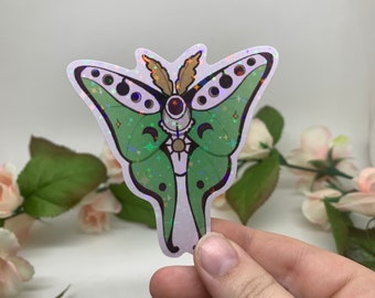 Luna Moth Sticker | 3 Inch Holographic Vinyl, Kawaii Insect
