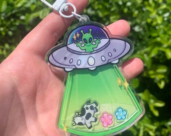 UFO Alien Abduction 3 inch Acrylic Shaker Charm