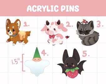 1.5 Inch Kawaii Animal Acrylic Pins